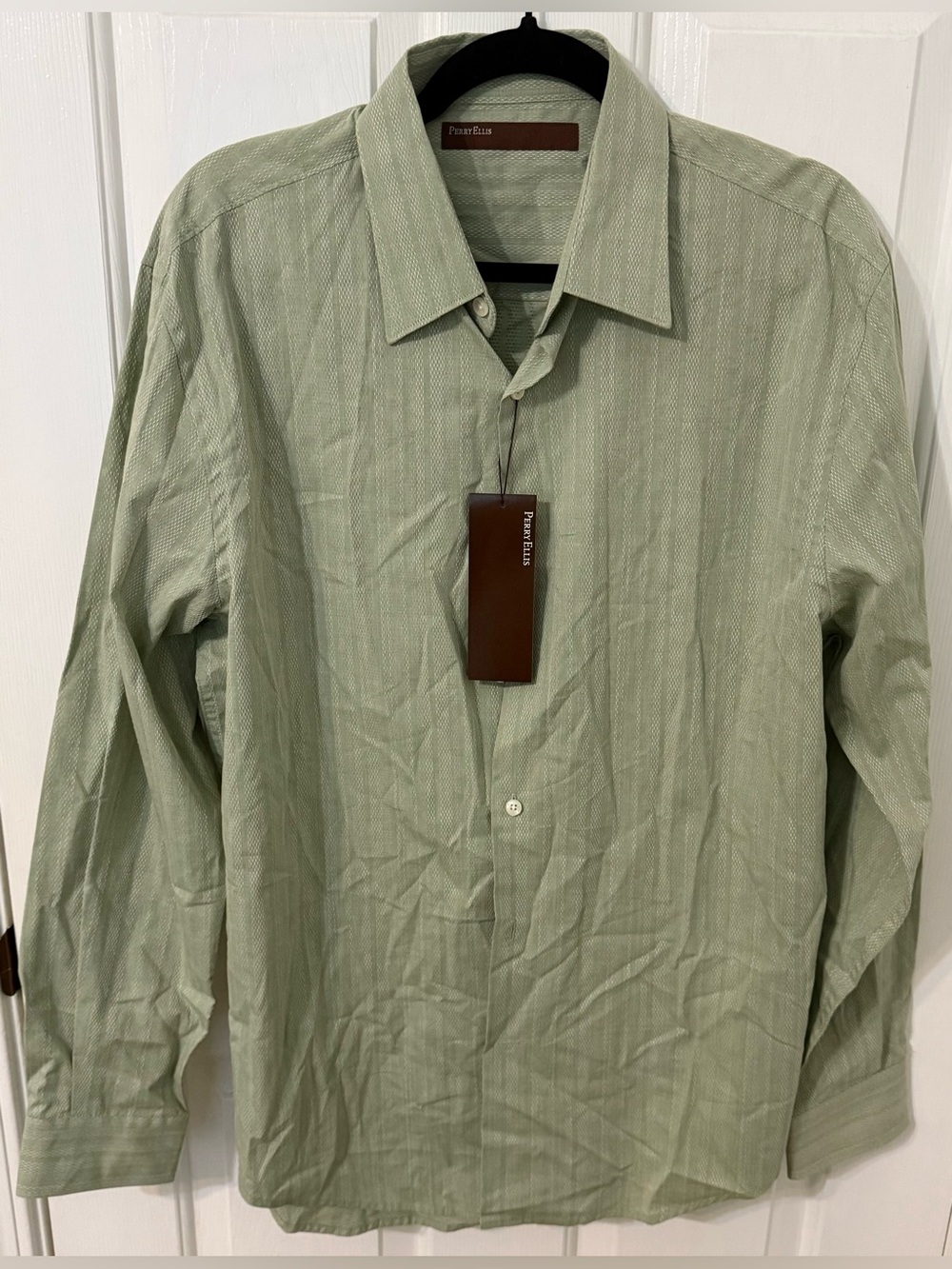 Perry Ellis Men's Light Sage Green Long-Sleeve Dress Shirt NWT - L